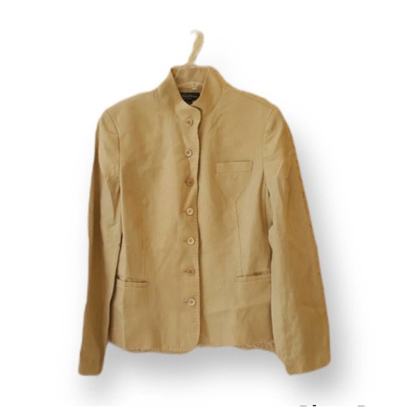 Brooks Brothers Beige 100% Irish Linen Stand Up Collar Single Breasted Blazer 14 - Picture 1 of 11